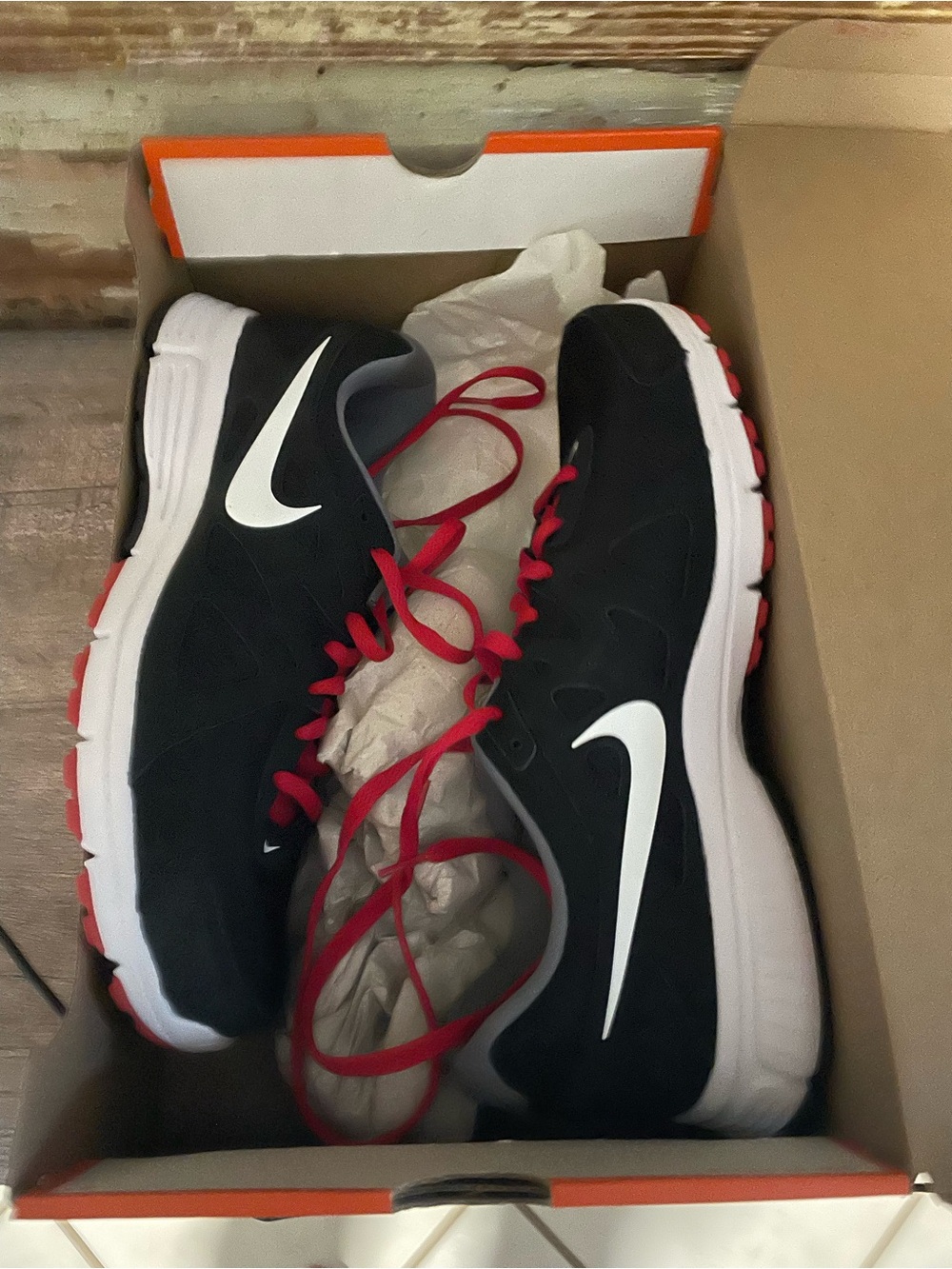 Nike Black Sneakers with Red Laces and White Swoosh - Picture 3 of 4